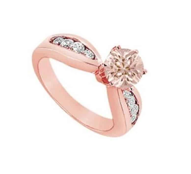 prong set morganite with channel set cz 14k rose gold vermeil