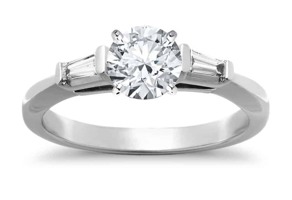 tapered baguette diamond engagement ring in platinum