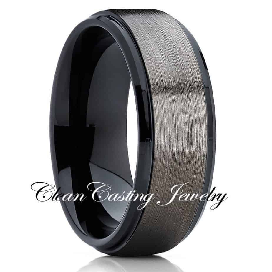 tungsten ring mens brushed gunmetal tungsten ring tungsten carbide ring