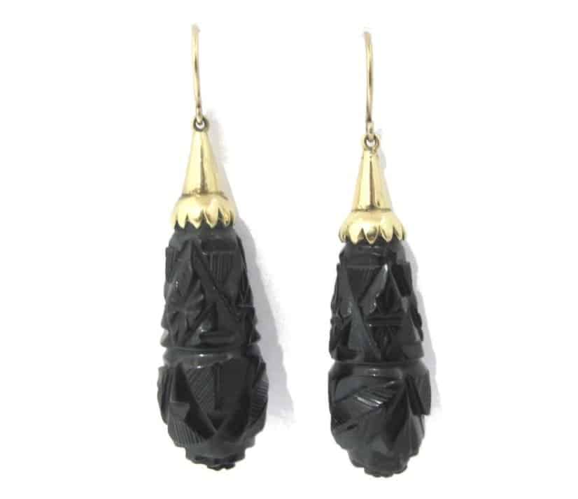 victorian carved jet earrings