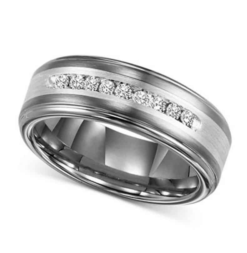 mens diamond wedding band in tungsten carbide