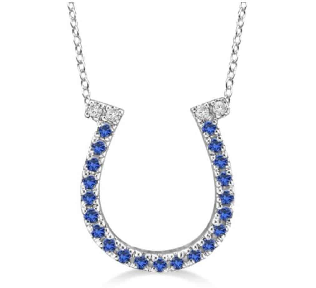 14k Gold Sapphire and Diamond Horseshoe Pendant Necklace