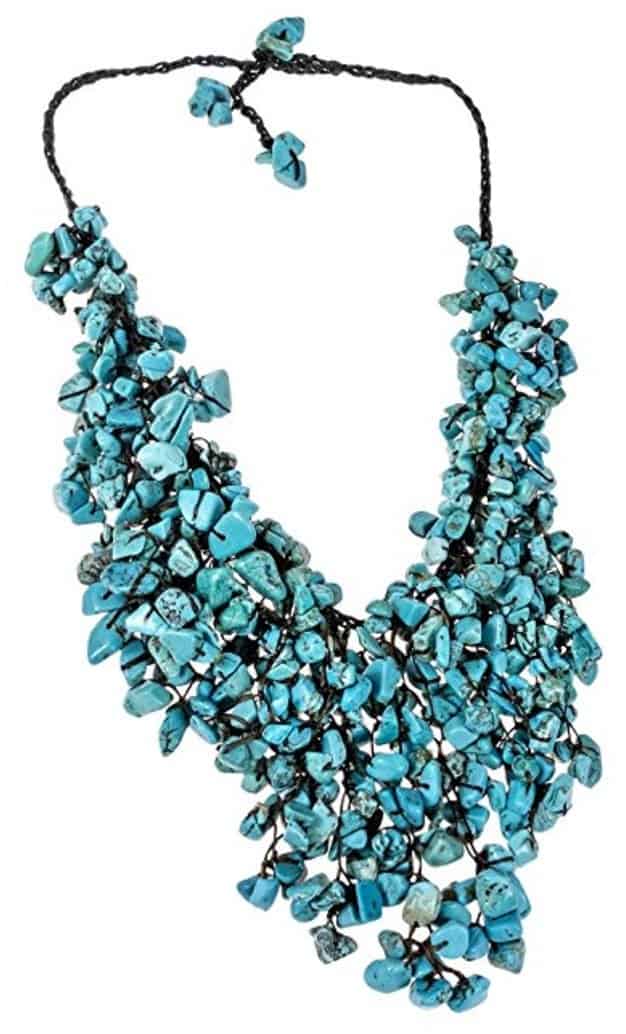 Handmade Simulated Turquoise Waterfall On Cotton Wax Rope Bib-Style Statement Toggle Necklace review