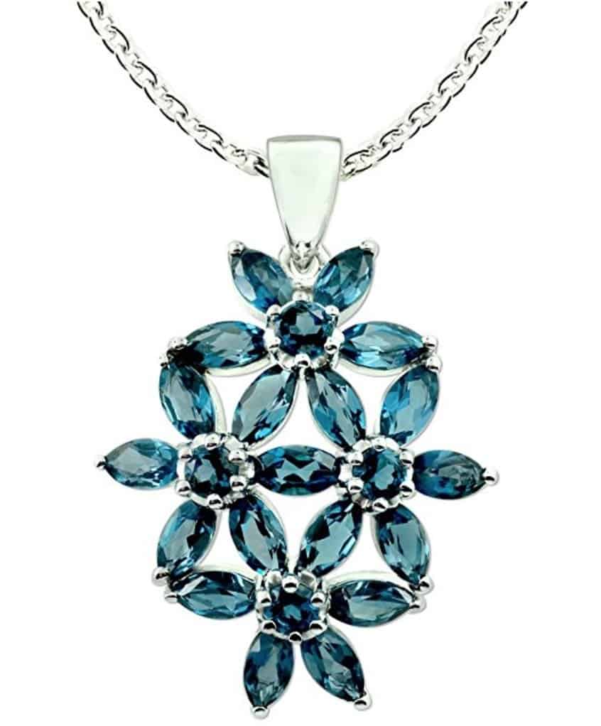 London Blue Topaz Rhodium-plated Sterling Silver Statement Pendant Necklace Floral Design