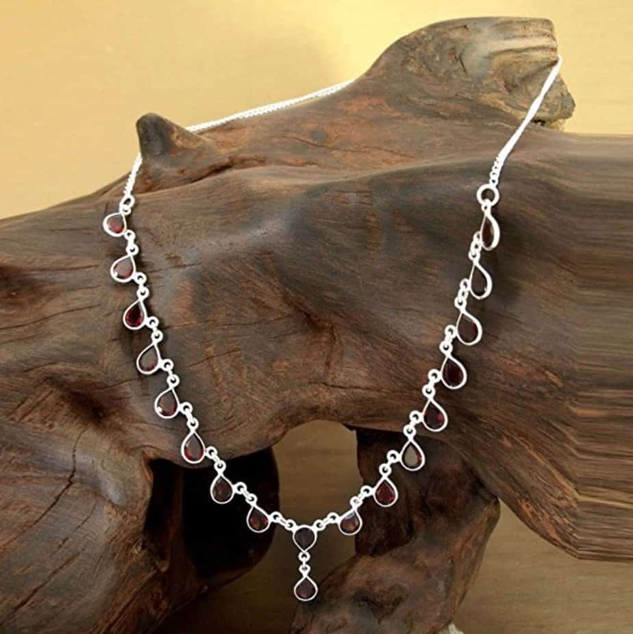 NOVICA .925 Sterling Silver Garnet Waterfall Pendant Necklace 'Scarlet Droplets', 16.5