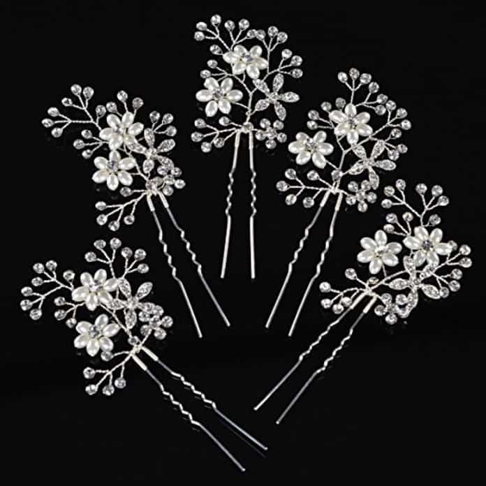 Remedios silver 5pcs Vivid Rhinestone Pearl Flower Hair Pin Bridal Wedding Hairpin