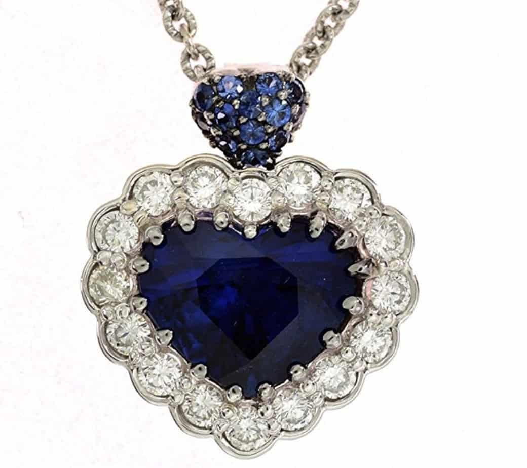 Sapphire and Diamond Necklace With a GIA Certified 5.05ct Heart Shape Blue Sapphire