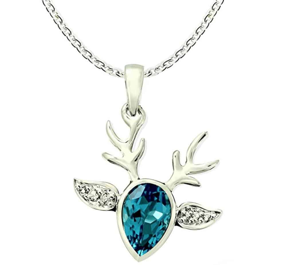 Swiss Blue Topaz Rhodium-plated Sterling Silver Statement Pendant Necklace Reindeer Design