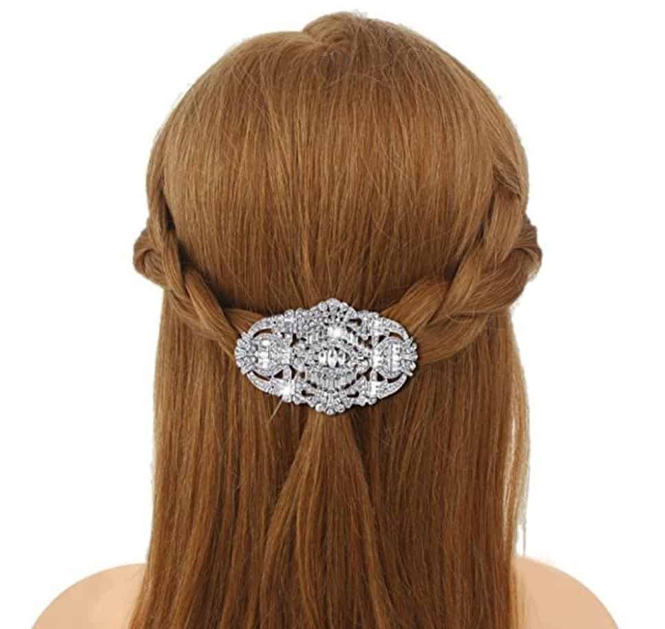 1920's Style Bride Hair Barrette Art Deco Clear Austrian Crystal Silver-Tone