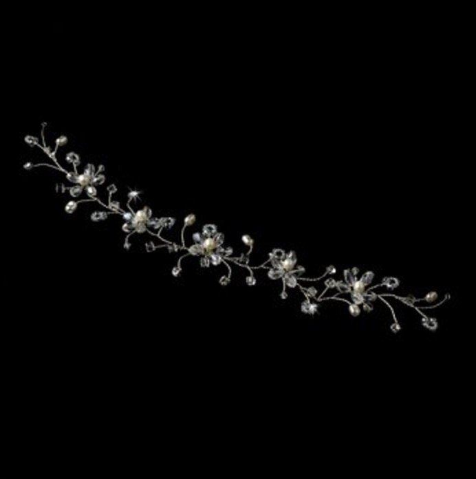 Crystal & Pearl Bridal Flower Hair Vine Headband Headpiece