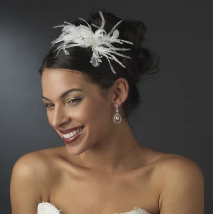 Irina White Swarovski Crystal Wedding Bridal Feather Fascinator Headband