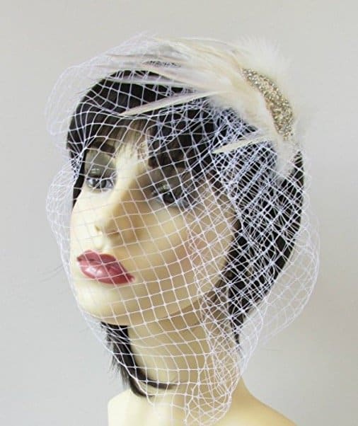 Ivory White Silver Birdcage Veil Headband Fascinator Bridal Pearl Vintage