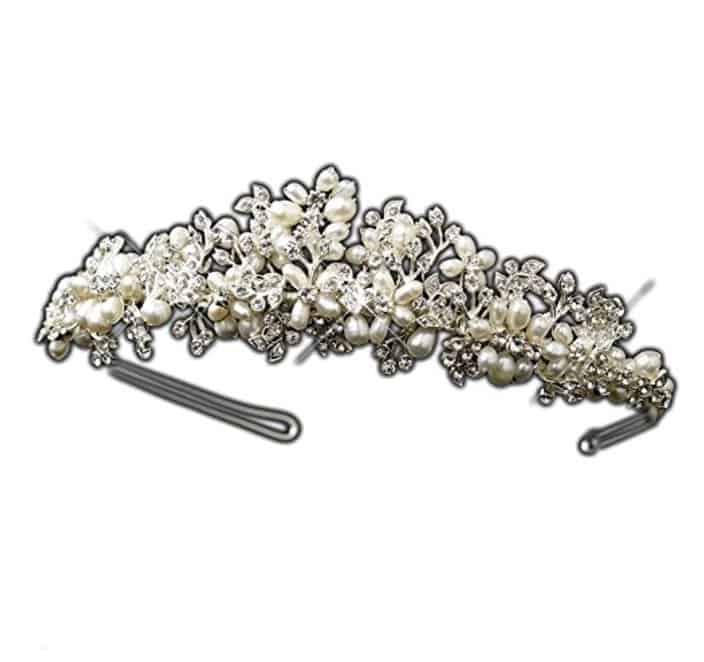 Margie Silver Freshwater Pearl & Rhinestone Wedding Bridal Tiara Headband