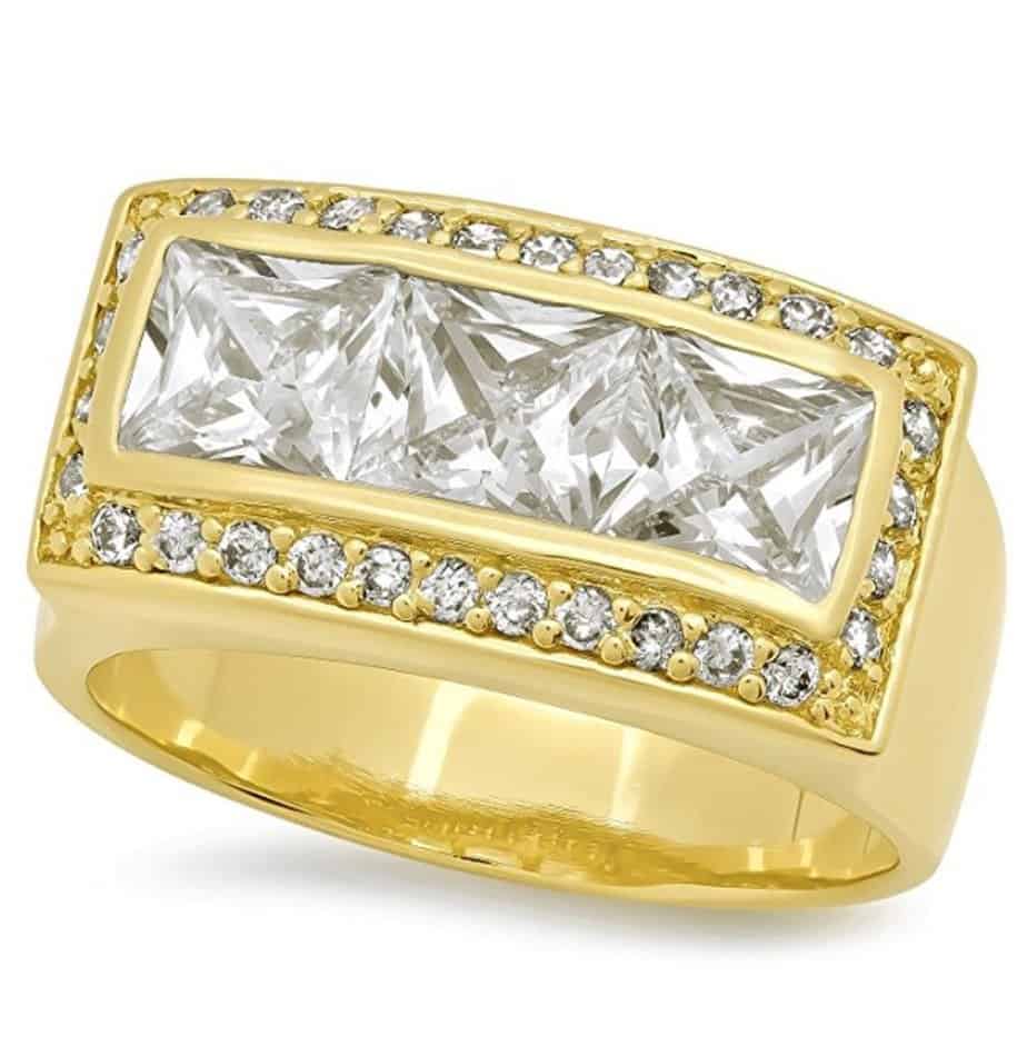 Mens 22mm Wide Cubic Zirconia 14k Yellow Gold Plated Ring with Mini-CZ Accents