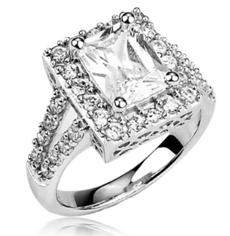 Sterling Silver Ring Radiant Cut Cubic Zirconia CZ Ring 3.3 ct.tw - Nickel Free Engagement Wedding Ring