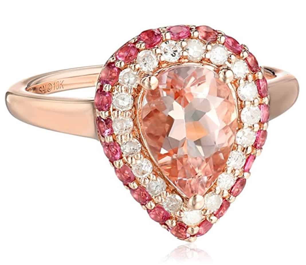 10k Rose Gold Morganite, Pink Tourmaline, and Diamond Ring