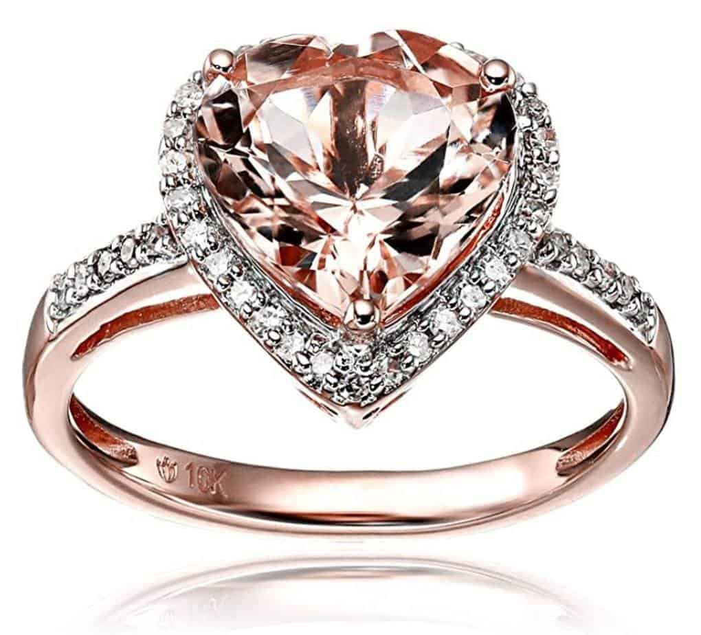 10k Rose Gold Morganite and Diamond Heart Halo Engagement Ring