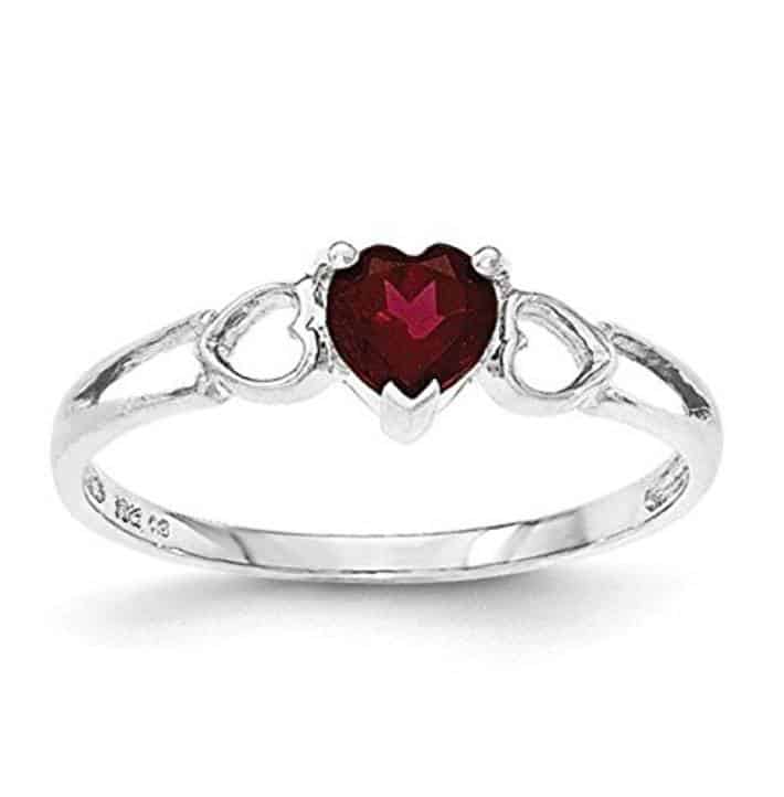 10k White Gold Polished Geniune Rhodolite Garnet Birthstone Ring