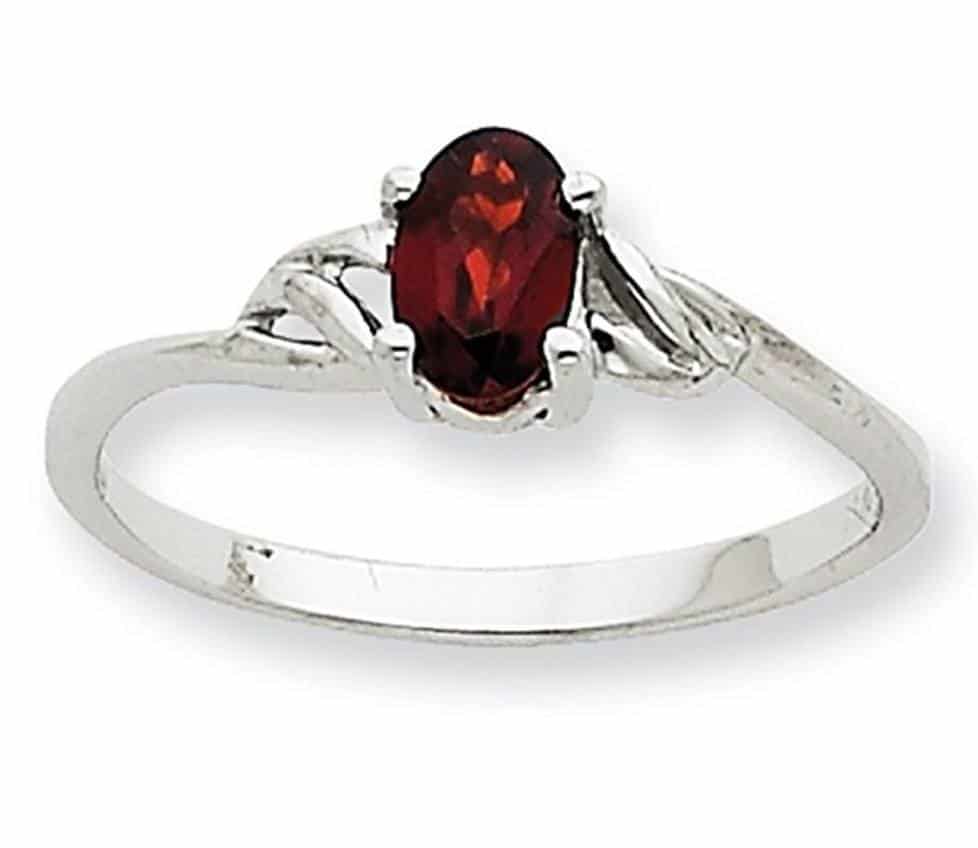 10k White Gold Polished Oval Garnet January Stone Ring Size 6