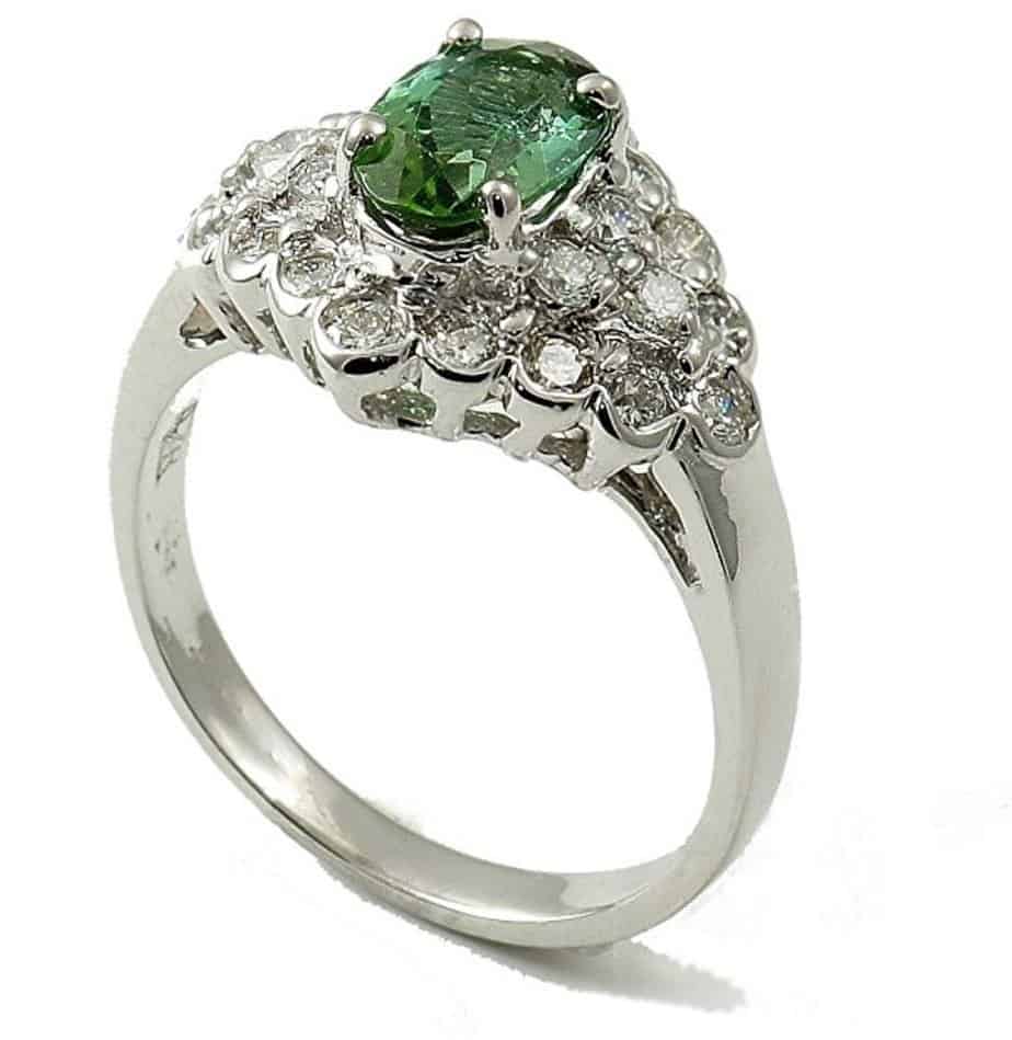 14K White Gold Genuine Green Tourmaline Ring