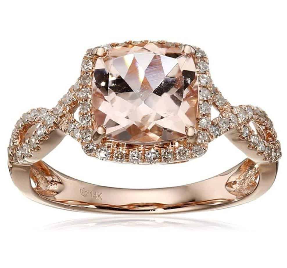 14k Rose Gold Morganite and Diamond Cushion Infinity Ring