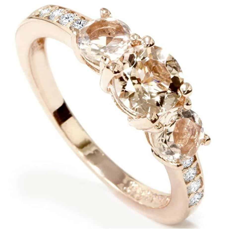 1ct Morganite Diamond 3-Stone Engagement Ring 10k Rose Gold