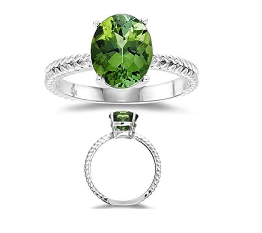 2.85 Ct 10x8 mm AA Oval Green Tourmaline Solitaire Ring in 14KW Gold