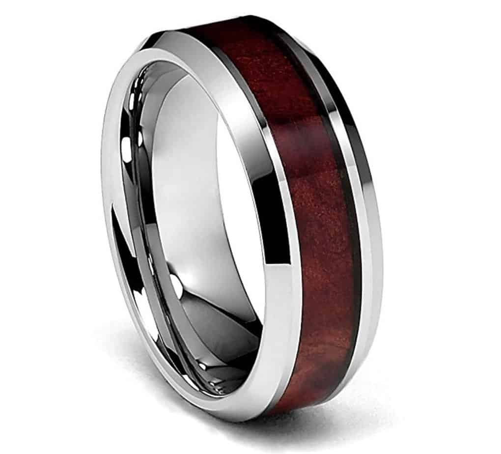 8mm Genuine Mahogany Wood Inlay Men's Tungsten Wedding Band