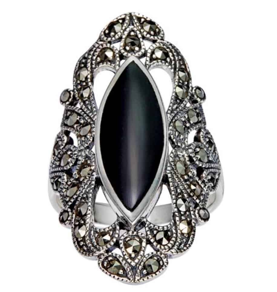 925 Sterling Silver Filigree with Marcasite and Black Onyx Gemstones Ring review