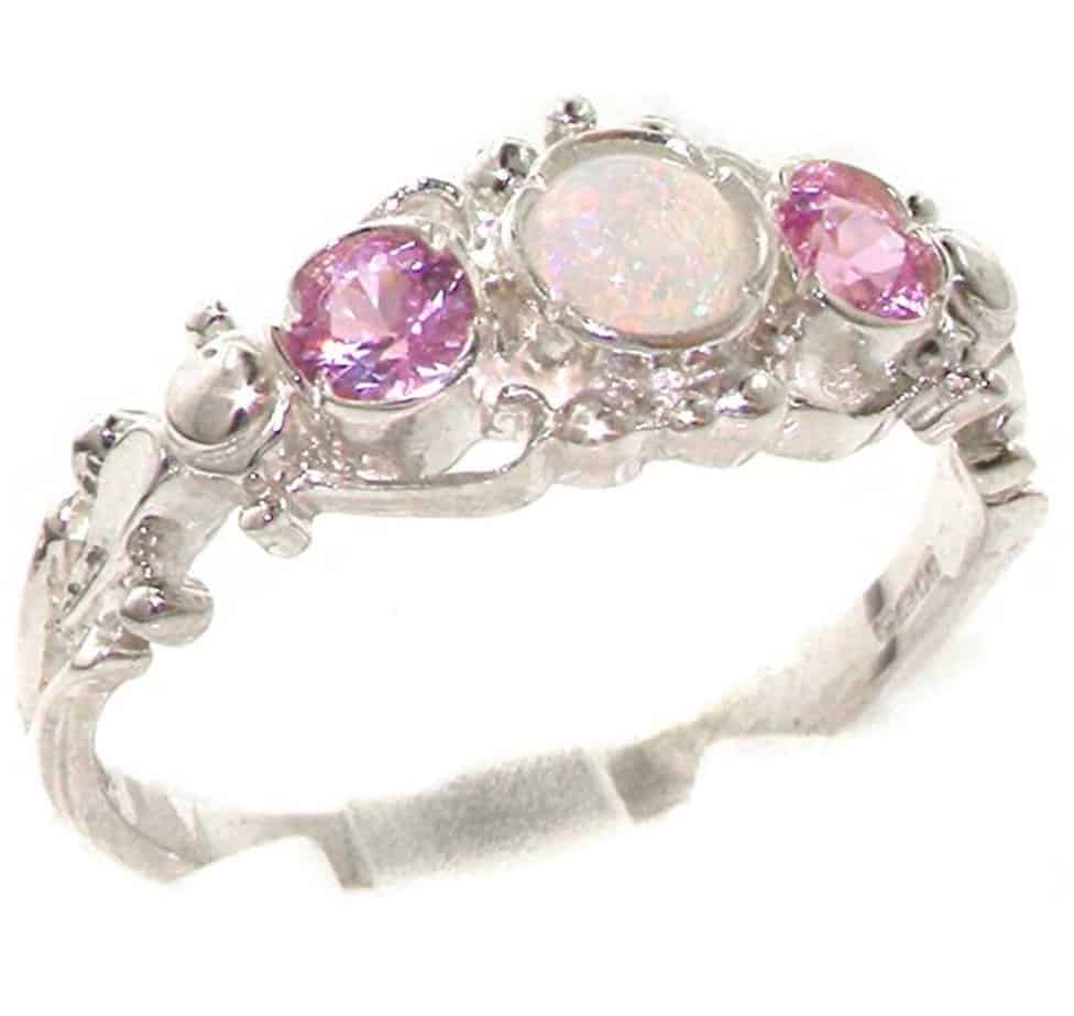 tourmaline engagement ring - 925 Sterling Silver Natural Opal and Pink Tourmaline Womens Trilogy Ring