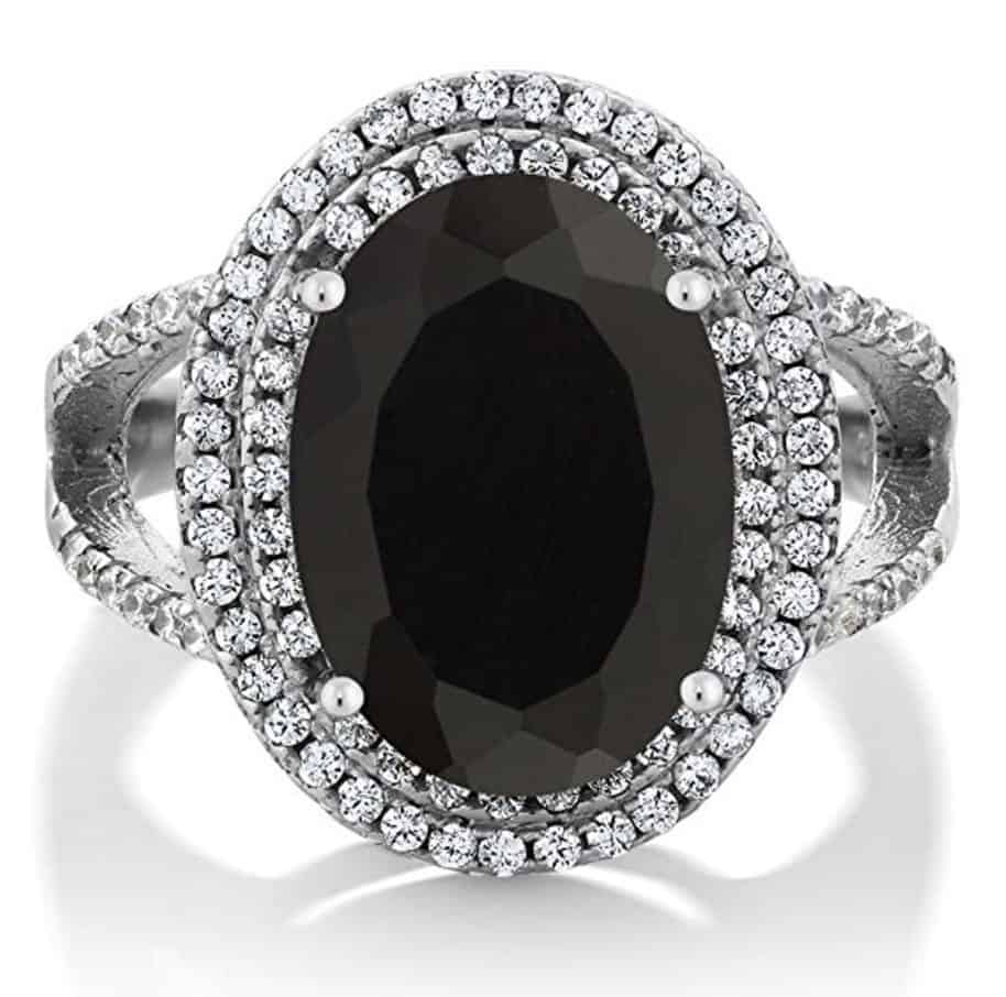 GemStoneKing 6.44 Carat 14X10MM Oval Natural Genuine Black Onyx Women's Ring Solid 925 Sterling Silver Cocktail Ring