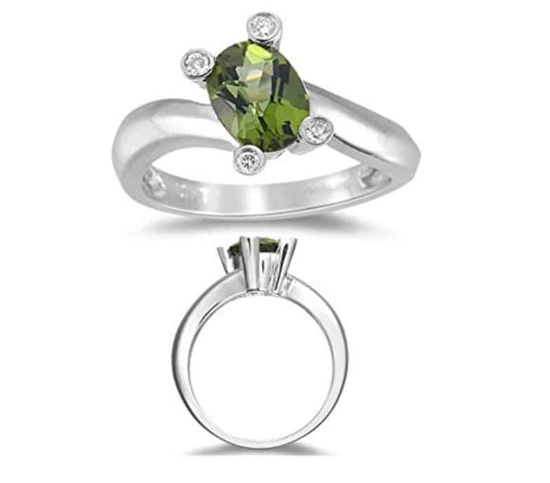 Green Tourmaline Ring - Diamond & Green Tourmaline Ring in 14K Gold