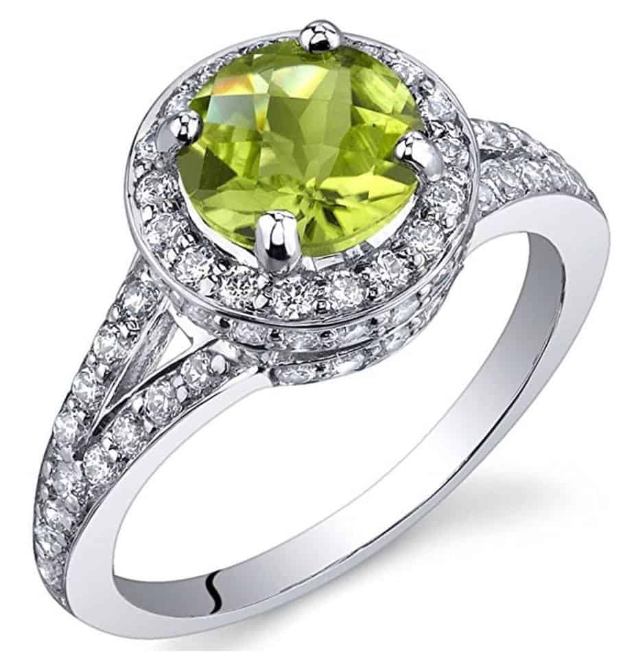 Majestic Sensation 1.25 Carats Peridot Ring in Sterling Silver Rhodium Nickel Finish Sizes 5 to 9