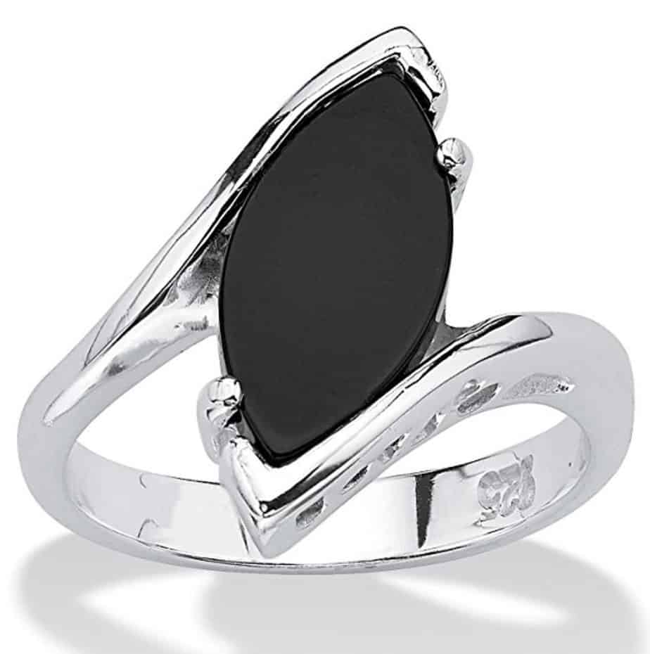 Marquise-Shaped Genuine Black Onyx .925 Sterling Silver Classic Ring