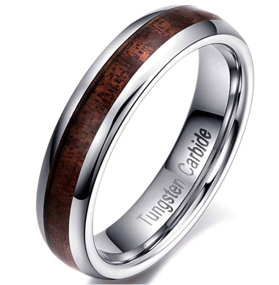 Men Women 5mm Tungsten Carbide Vintage Wedding Ring Acacia Wood Inlay Engagement Promise Band Comfort Fit