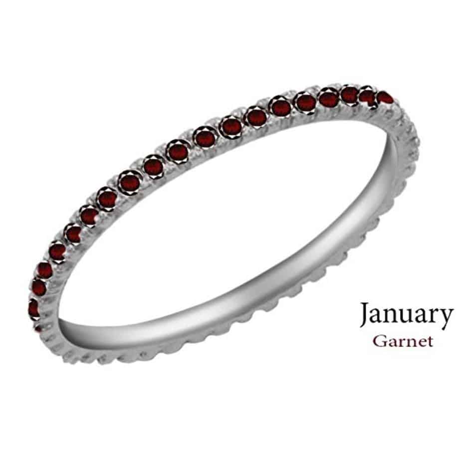 Red Garnet Eternity Stackable Wedding Ring in 14k Solid Gold