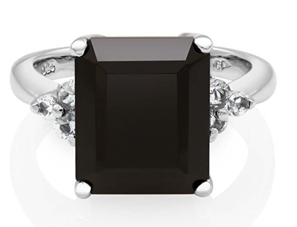 Sterling Silver Emerald Cut Black Onyx and White Topaz Ring