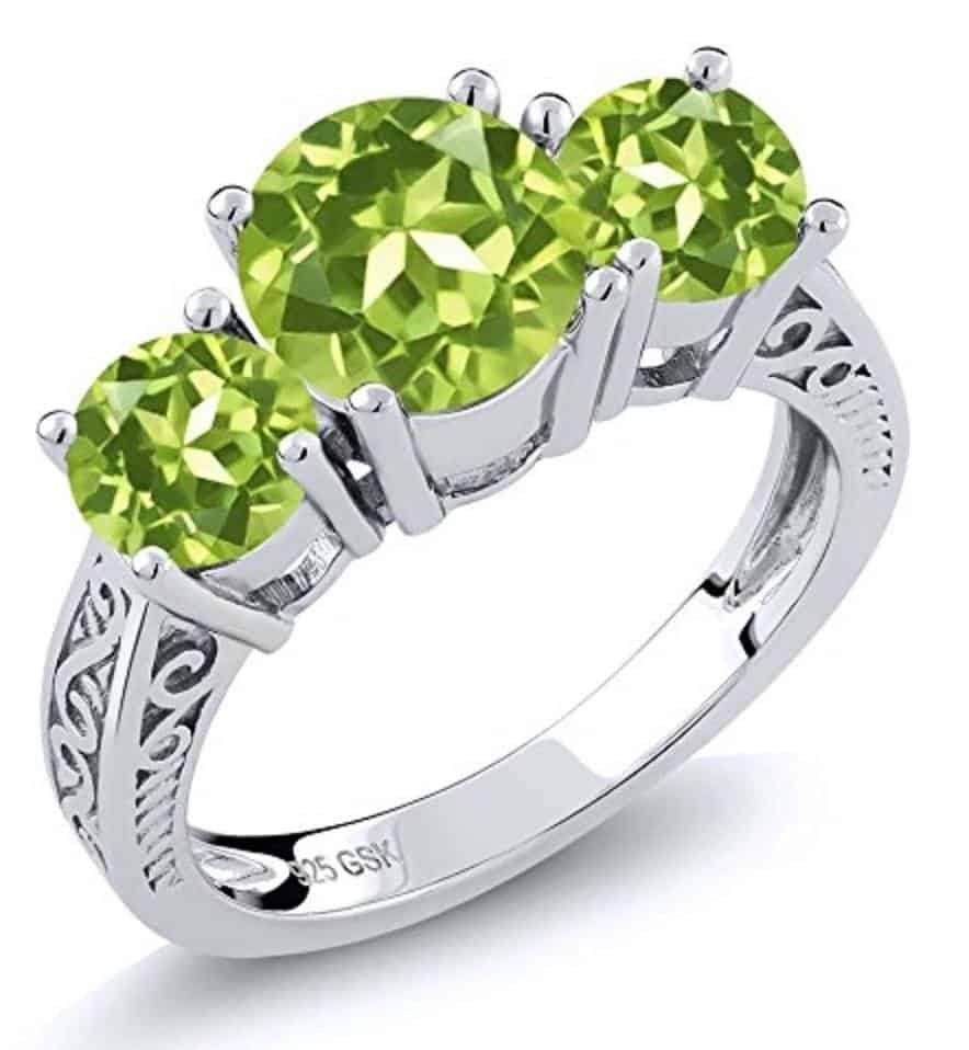 Sterling Silver Round Genuine Green VS Peridot 3-Stone Women's Ring