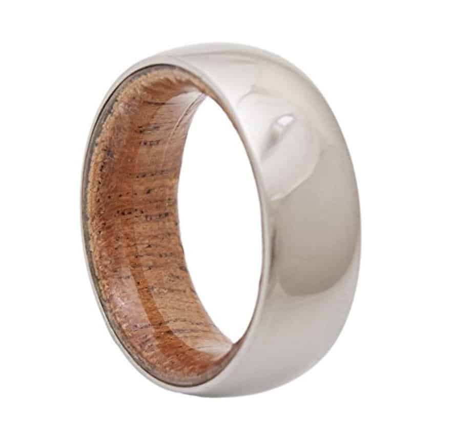 Wedding Band with Titanium and Mahogany Wood man woman ring jewelry