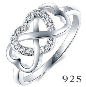 925 Sterling Silver Ring High Polish Cubic Zirconia Infinity and Heart Tarnish Resistant Comfort Fit Ring