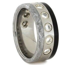 Charles & Colvard Moissanite, Gibeon Meteorite, African Blackwood 8mm Comfort-Fit Titanium Wedding Band