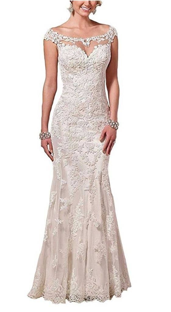 Firose Satin Sheath Illusion Neckline Wedding Dresses Lace Mermaid review