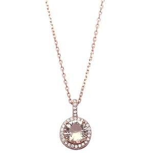 Halo Pendant 18 Necklace Round Simulated Morganite Round CZ Accent Rose Gold Plated 925 Sterling Silver