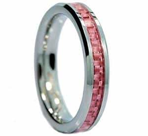 King Will 4mm Unisex Pink Carbon Fiber Tungsten Ring Wedding Band Polished Finish Comfort Fit