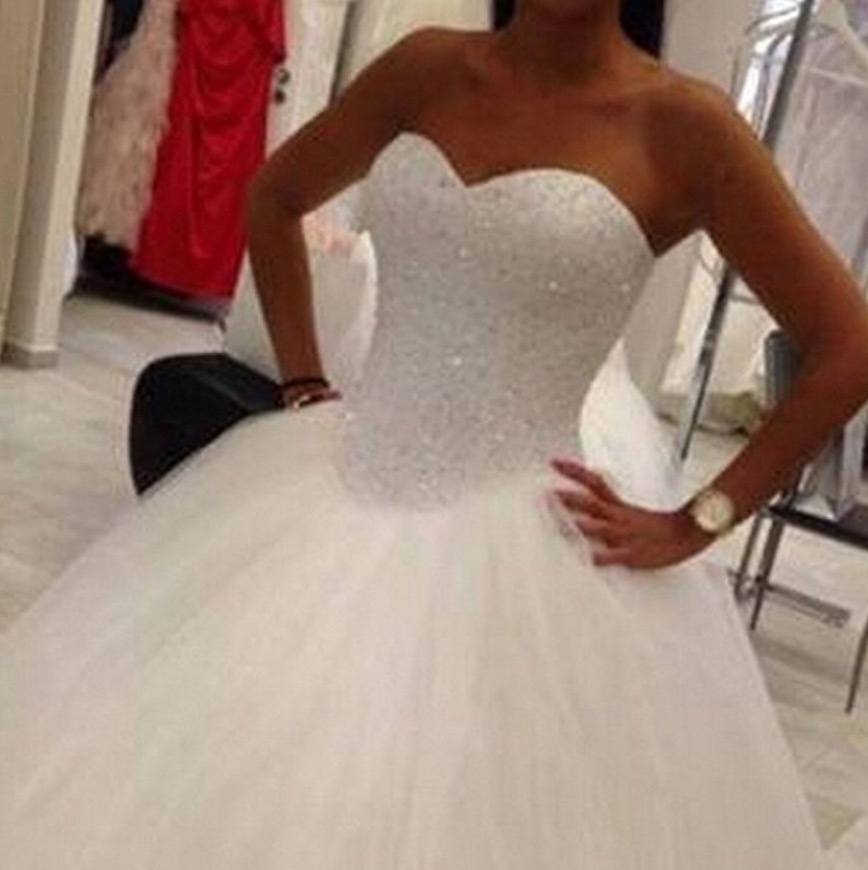 QueenBridal Beaded Sweetheart Lace Up Ball Gown Evening Wedding Dress 2016