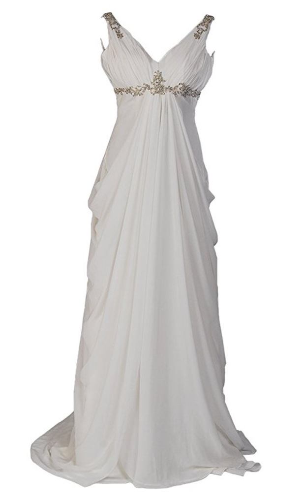 Remedios Sleeveless V Neck Chiffon Empire Wedding Dress with Rhinestone