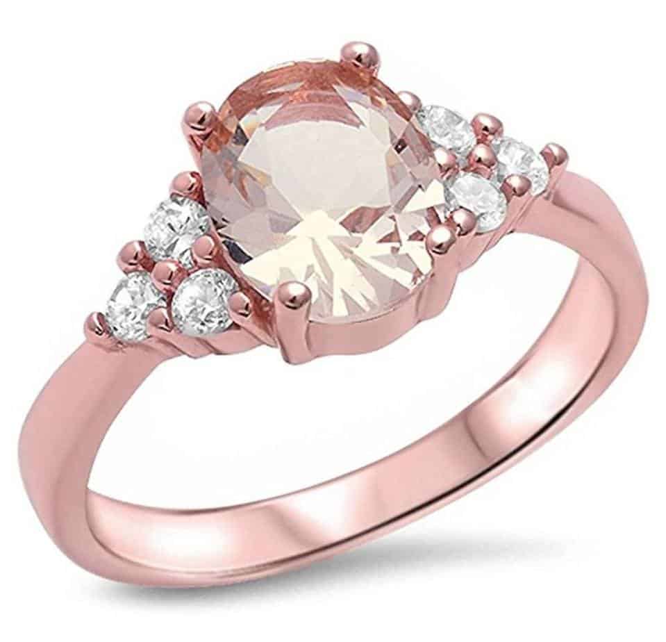 Rose Gold Plated Silver Simulated Morganite & Cubic Zirconia Ring