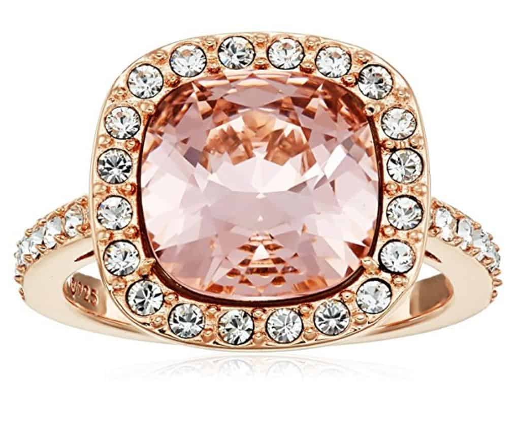 Rose Gold Plated Sterling Silver Swarovski Elements Crystal Morganite Cushion-Cut Halo