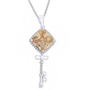 Square-Cut Princess Cubic Infinity Key Style Pendant In 925 Sterling Silver