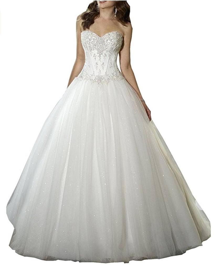 YIPEISHA Sweetheart Beaded Corset Bodice Classic Tulle Wedding Dress